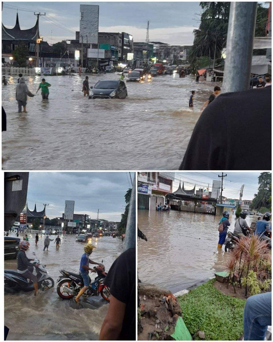 Hujan Deras Guyur Kota Jambi, Jalan Pattimura Dilanda Banjir