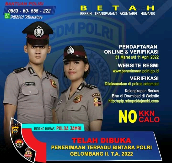 Polda Jambi Buka Penerimaan Bintara Polri Gelombang II Tahun 2022