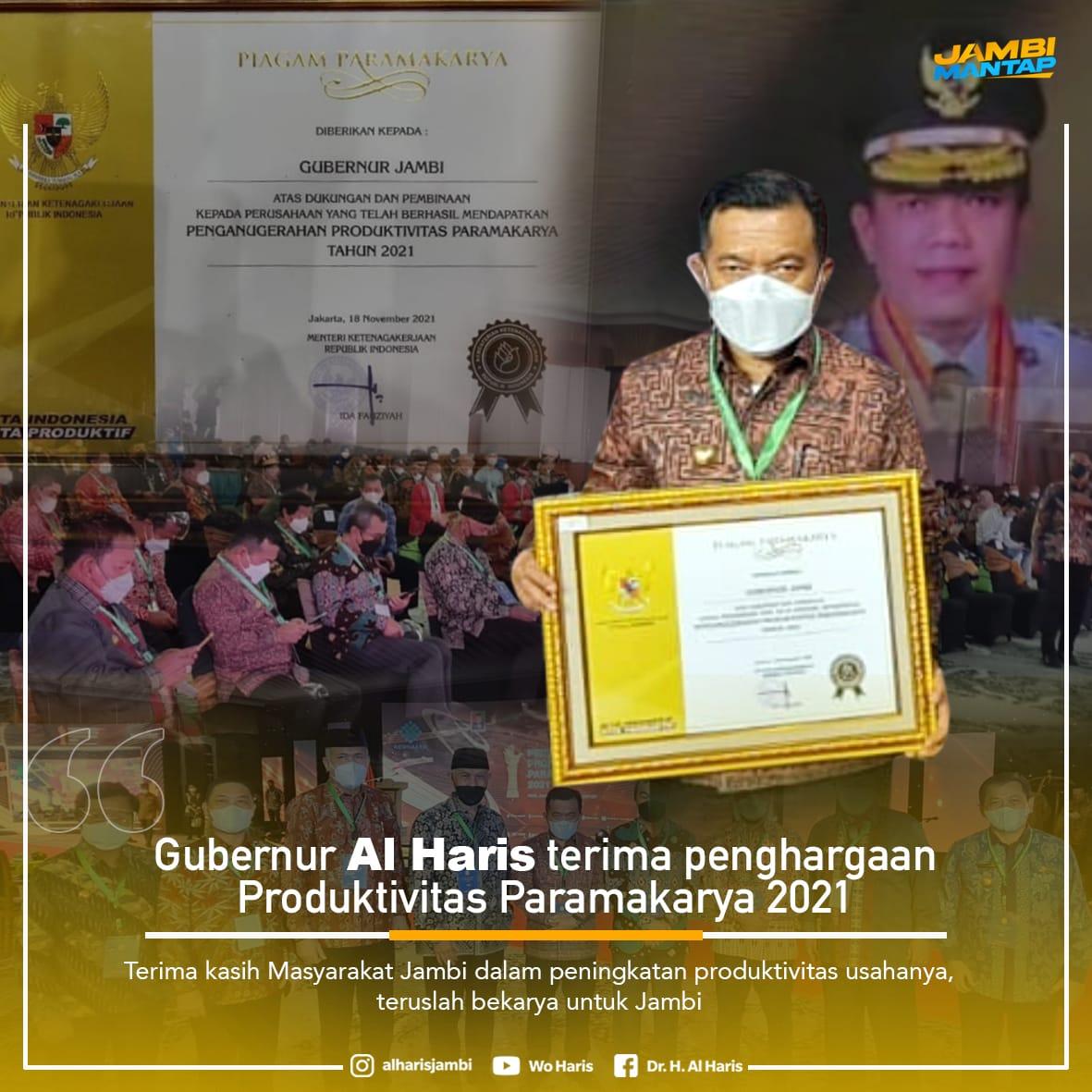 Gubernur Al Haris Terima Penghargaan Dari Kemenaker