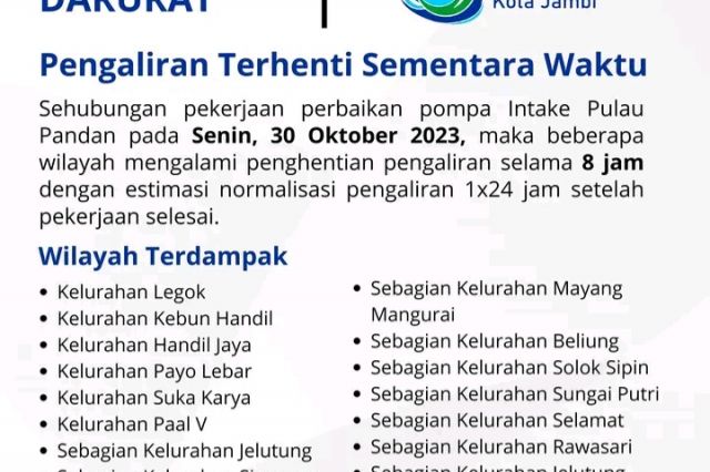 INFO PDAM Penghentian Aliran Air Selama 8 Jam