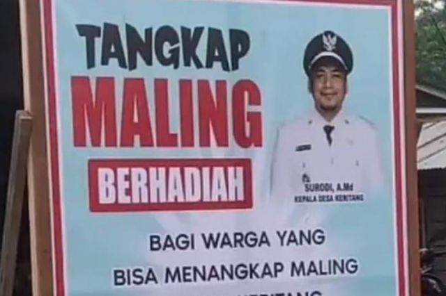 Sayembara Tangkap Maling Berhadiah diberlakukan bagi warga Desa Kritang Kec. Kemuning Kab. Indragiri ilir Prov. Riau