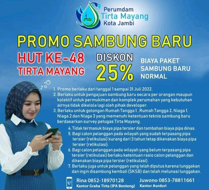 HUT Tirta Mayang Ke 48 Promo Sambung Baru Diskon 25%