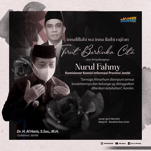 Gubernur Jambi Sampaikan Duka Mendalam Atas Wafatnya komisioner KIP Nurul Fahmy