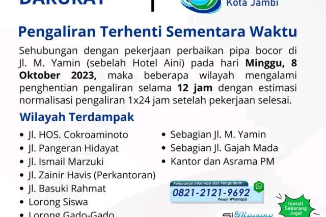 Info Tirta Mayang, Penghentian Pengaliran Air Selama 12 Jam