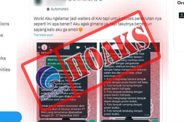 HOAK! Rekrutmen KAI Service Meminta Foto Pelamar Dengan Pakaian Dalam